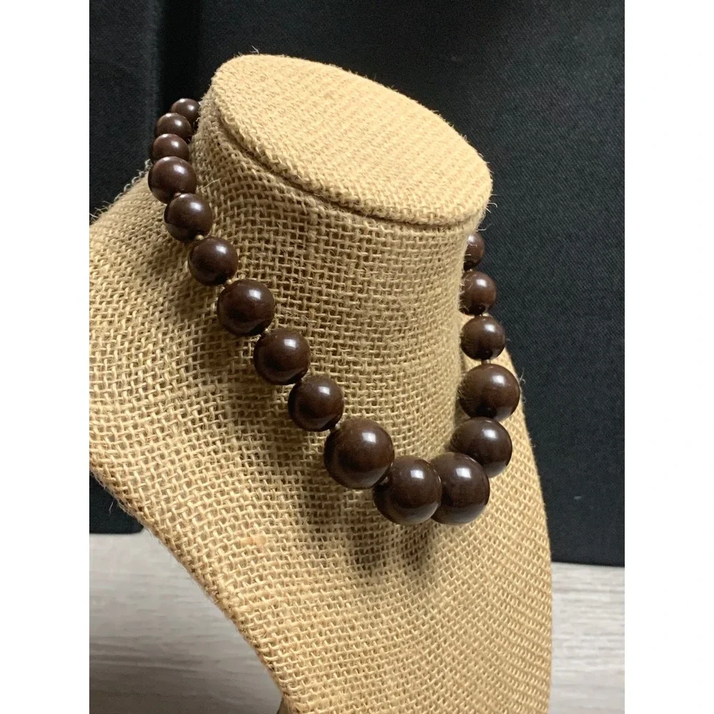 Vintage Graduated Chocolate Brown Faux Bead Necklace Adjustable 12-15 Inch